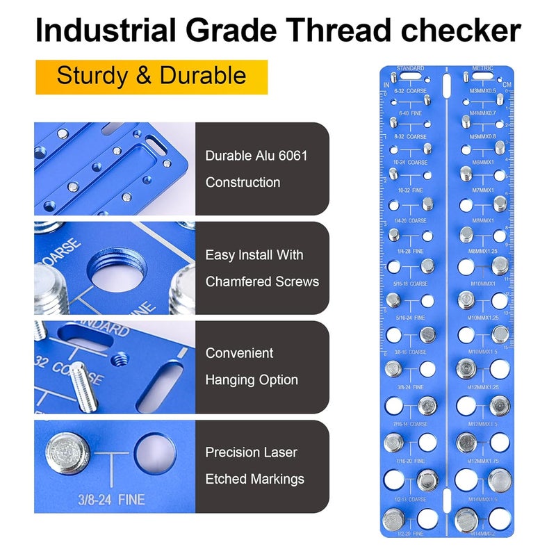 Meaowera 30-in-1 Nut & Bolt Thread Checker – Standard & Metric Thread Gauge Tool with 15 SAE & 15 Metric Sizes, Wall-Mountable Thread Identifier with Inch & CM Ruler - Image 5